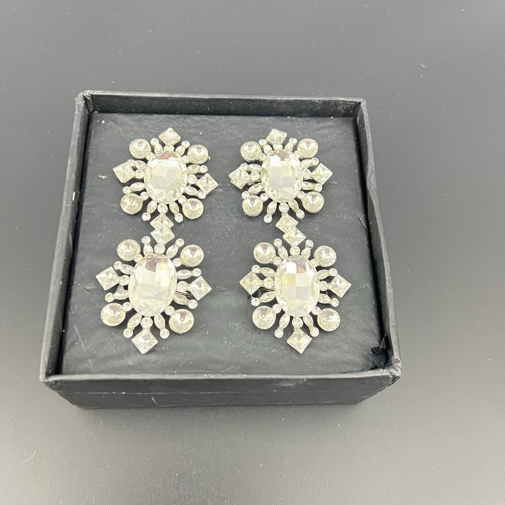 Tahari Home Jeweled  Rhinestone Silver Napkin Holders - Picture 4 of 6